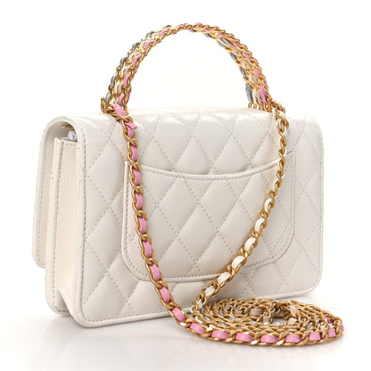 Chanel Shiny Calfskin Quilted Multicolor Top Handle Wallet On Chain WOC White 3 of 11