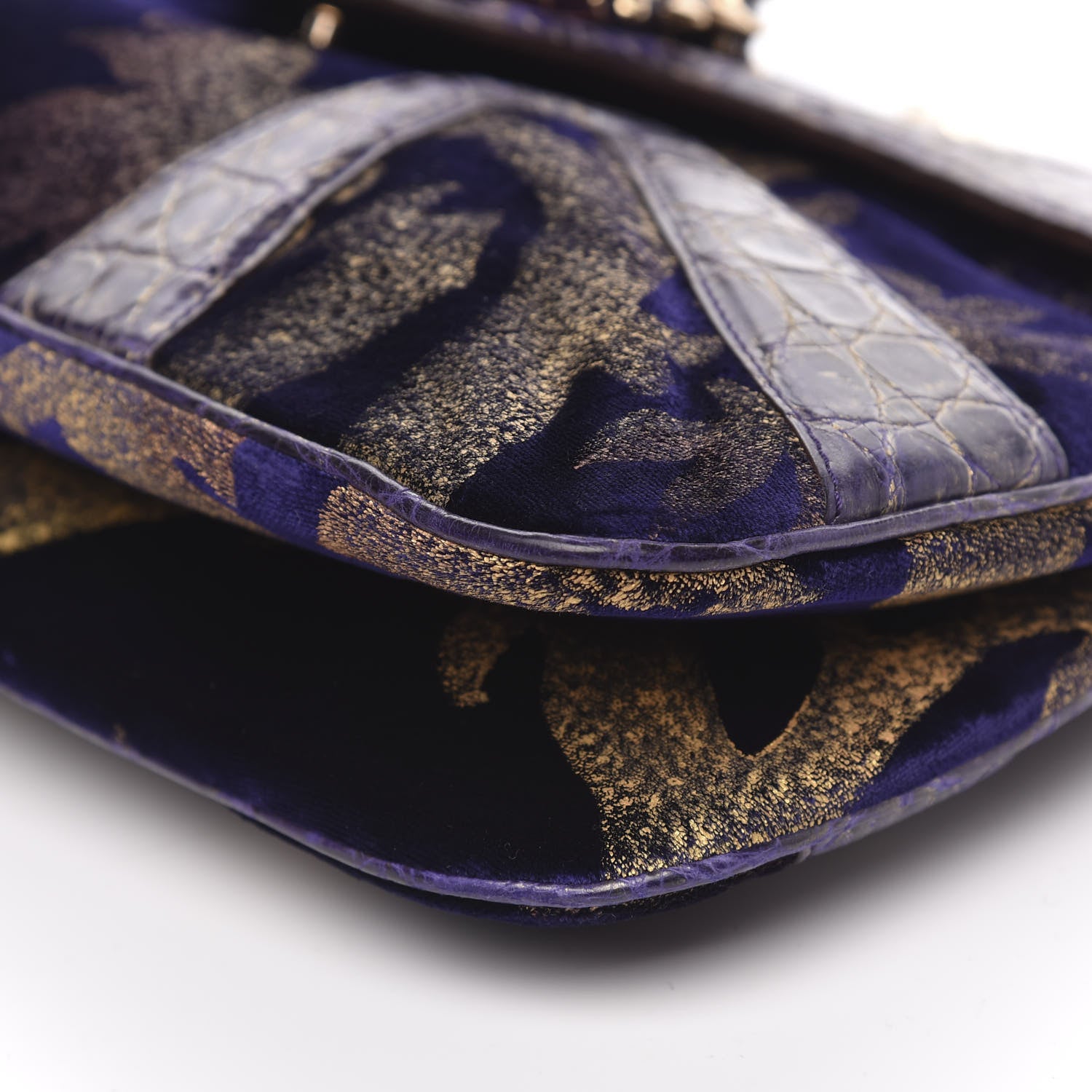 Gucci Velvet Alligator Tom Ford Jeweled Dragon Shoulder Bag Purple Gold 10 of 11