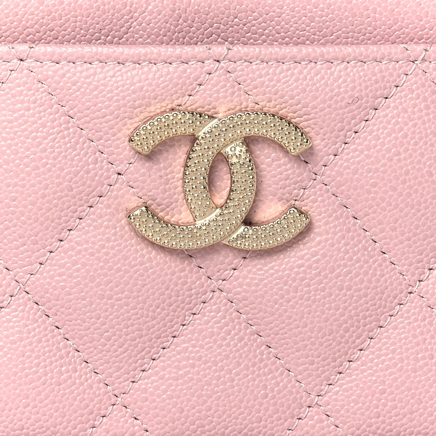 Caviar Quilted Studded CC Card Holder Light Pink