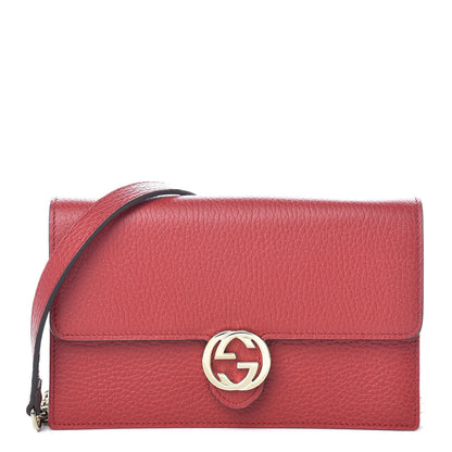 Gucci Dollar Calfskin Interlocking G Chain Wallet Red 1 of 9