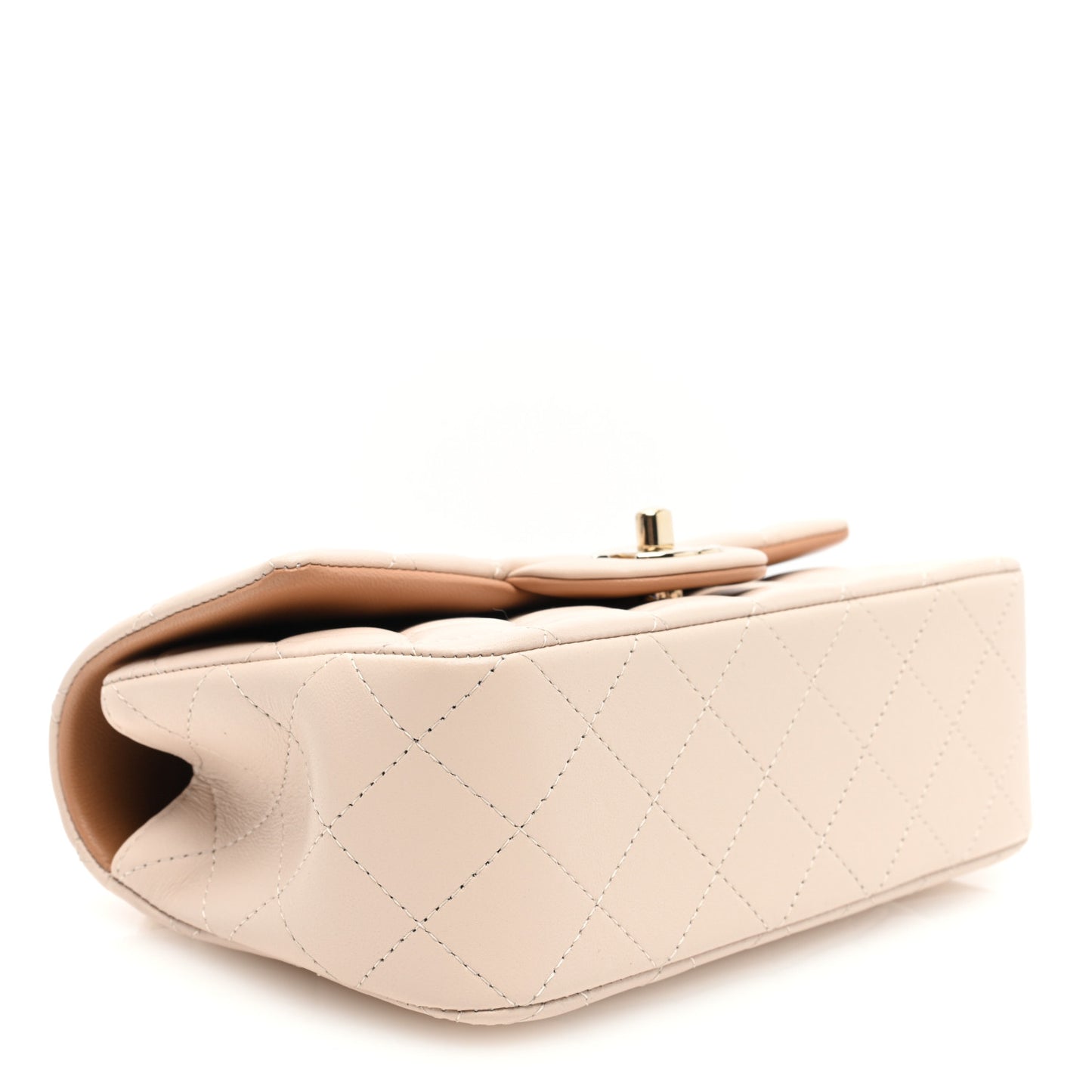 Lambskin Quilted Bi-Color Mini Top Handle Rectangular Flap Ecru Dark Beige