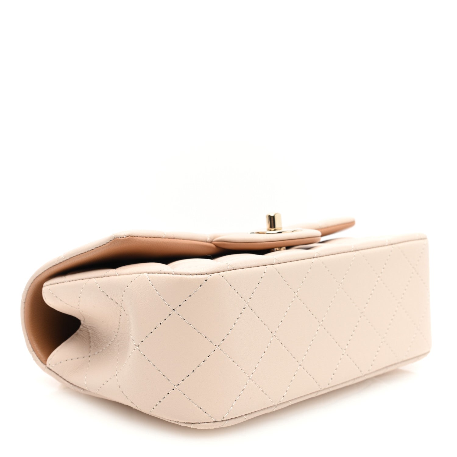 Chanel Lambskin Quilted Bi-Color Mini Top Handle Rectangular Flap Ecru Dark Beige 4 of 10