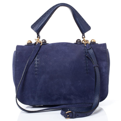 Fendi Suede Calfskin Romano Selleria Secret Code Satchel Blue 4 of 9
