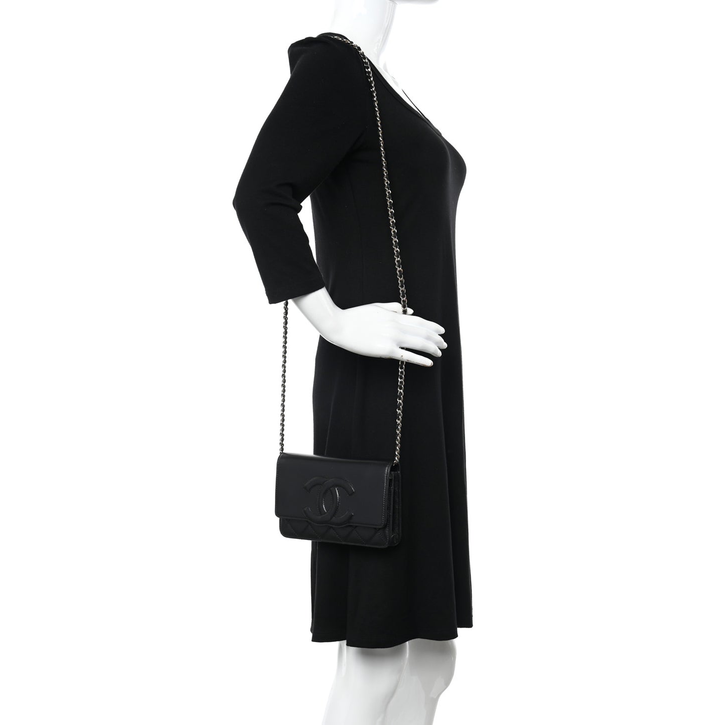 Goatskin Quilted Timeless CC Wallet On Chain WOC Black