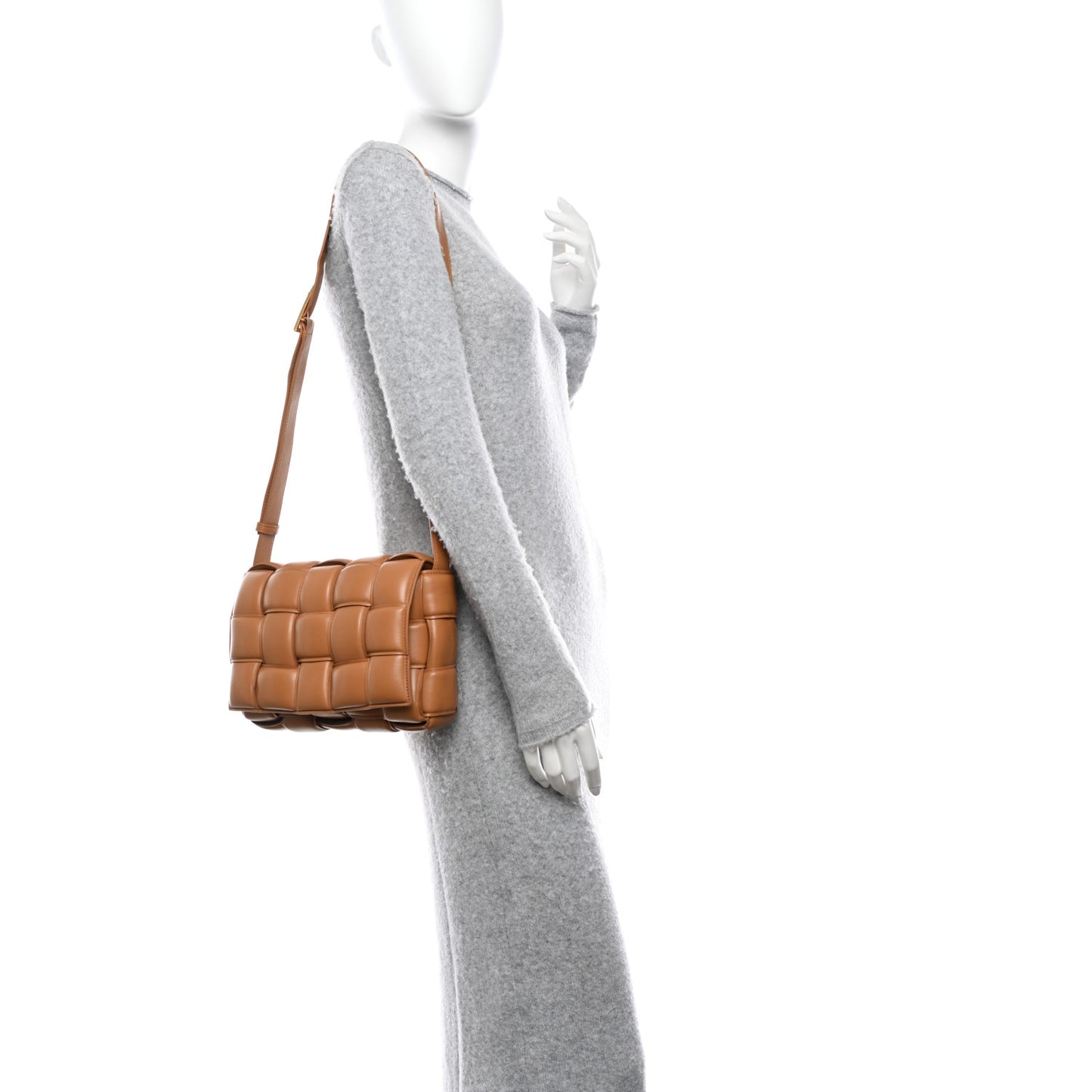 Nappa Maxi Intreccio Padded Cassette Crossbody Bag Caramel