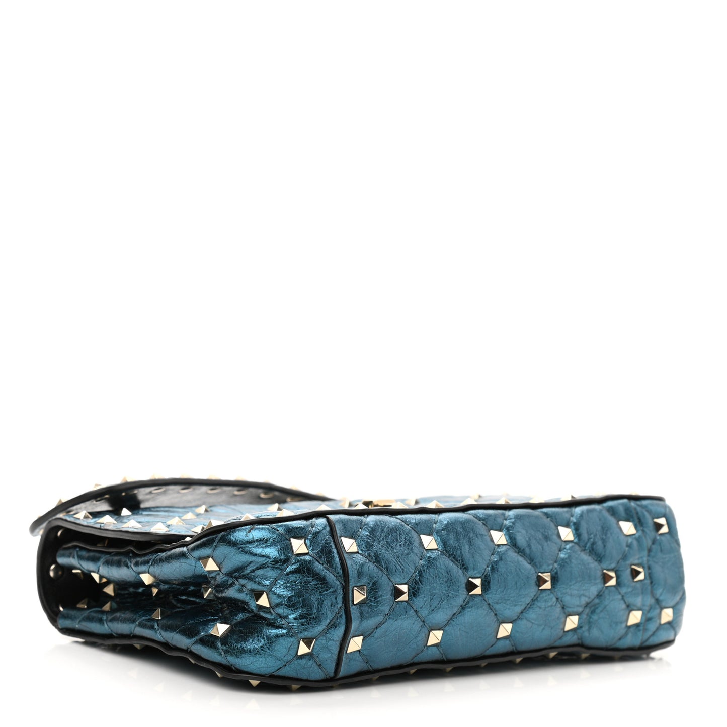 Metallic Wrinkled Lambskin Small Rockstud Spike Shoulder Bag Peacock
