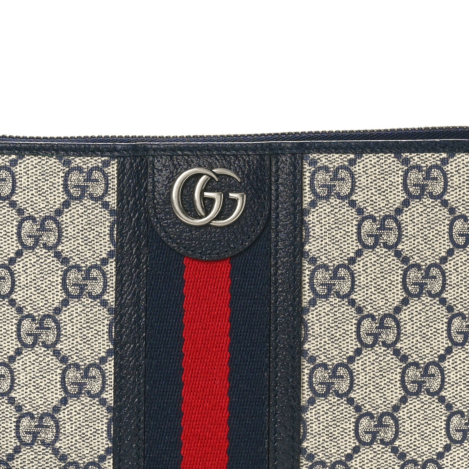 Gucci GG Supreme Monogram Textured Dollar Calfskin Web Ophidia Wristlet Pouch Beige Blue 8 of 8