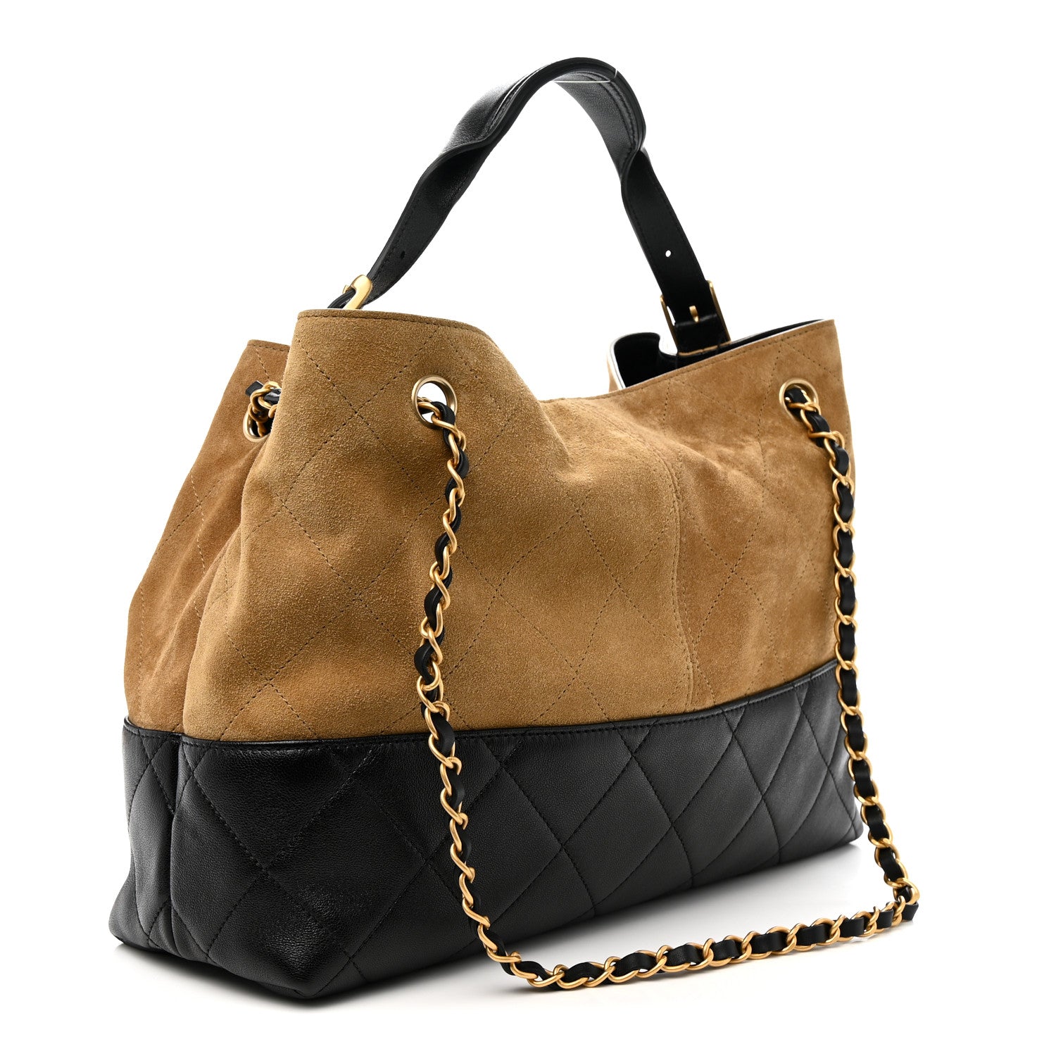 Chanel Suede Calfskin Shiny Lambskin Quilted Small Coco Base Shopping Bag Beige Black 3 of 11