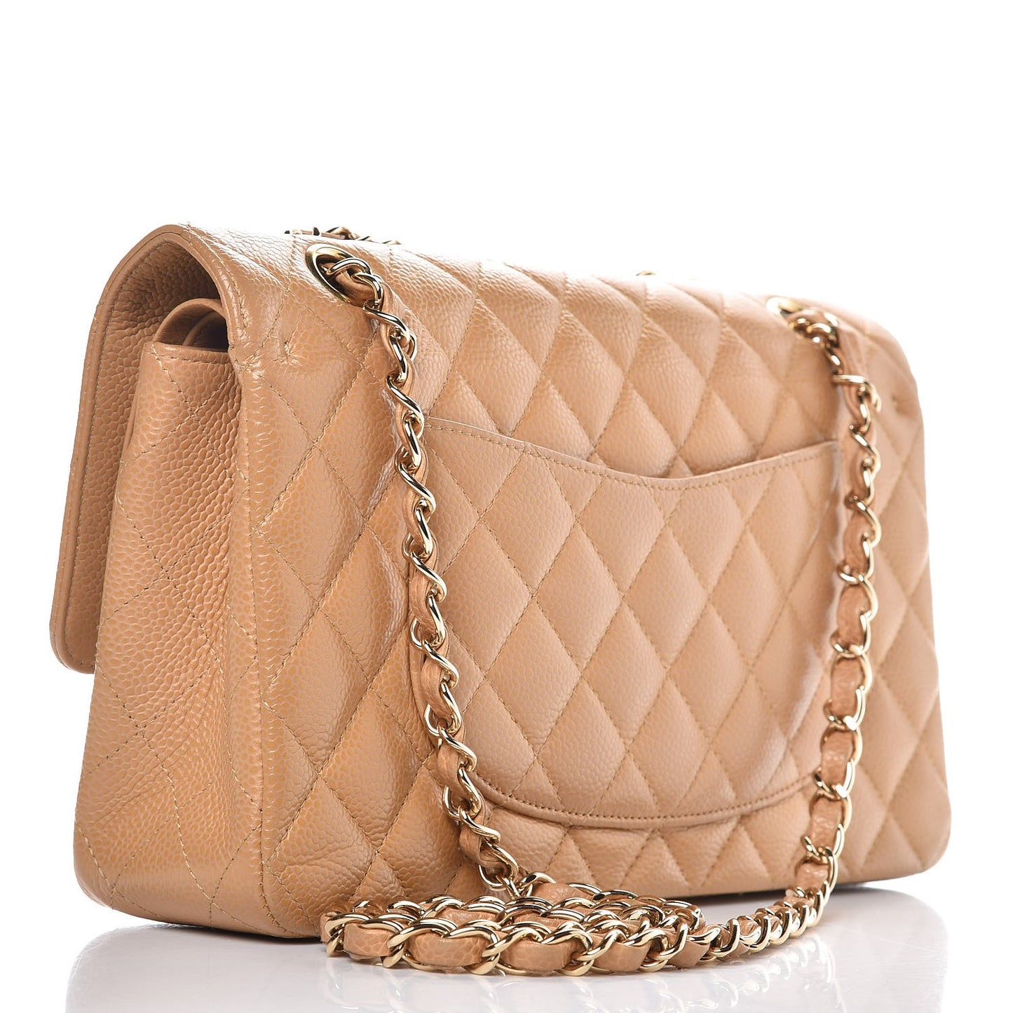 Caviar Quilted Medium Double Flap Beige