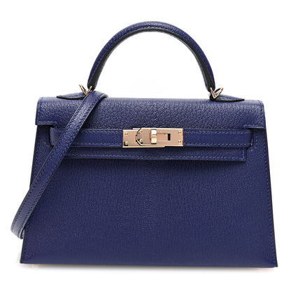Hermes Chevre Mysore Horseshoe Mini Kelly Sellier 20 Bleu Encre Rose Pourpre 1 of 11