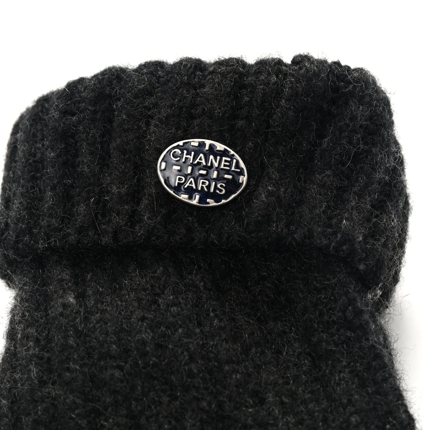 Wool Lambskin Fingerless Gloves 7.5 Navy Dark Grey