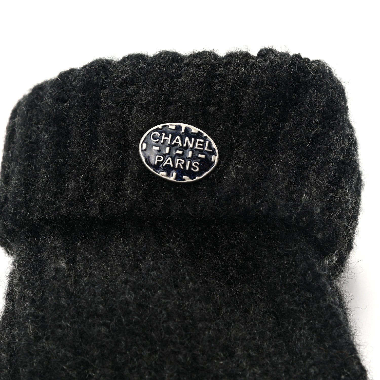 Chanel Wool Lambskin Fingerless Gloves 7.5 Navy Dark Grey 3 of 4