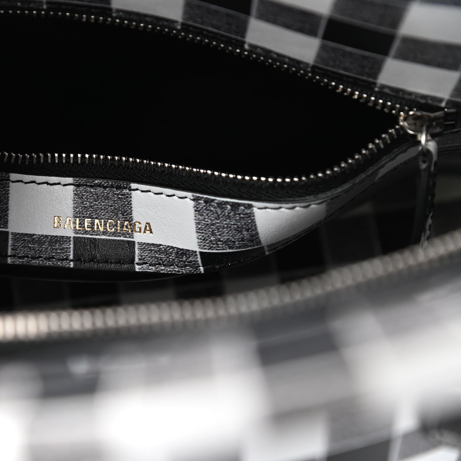 Balenciaga Calfskin Checked S Ville Top Handle Bag Black 7 of 9