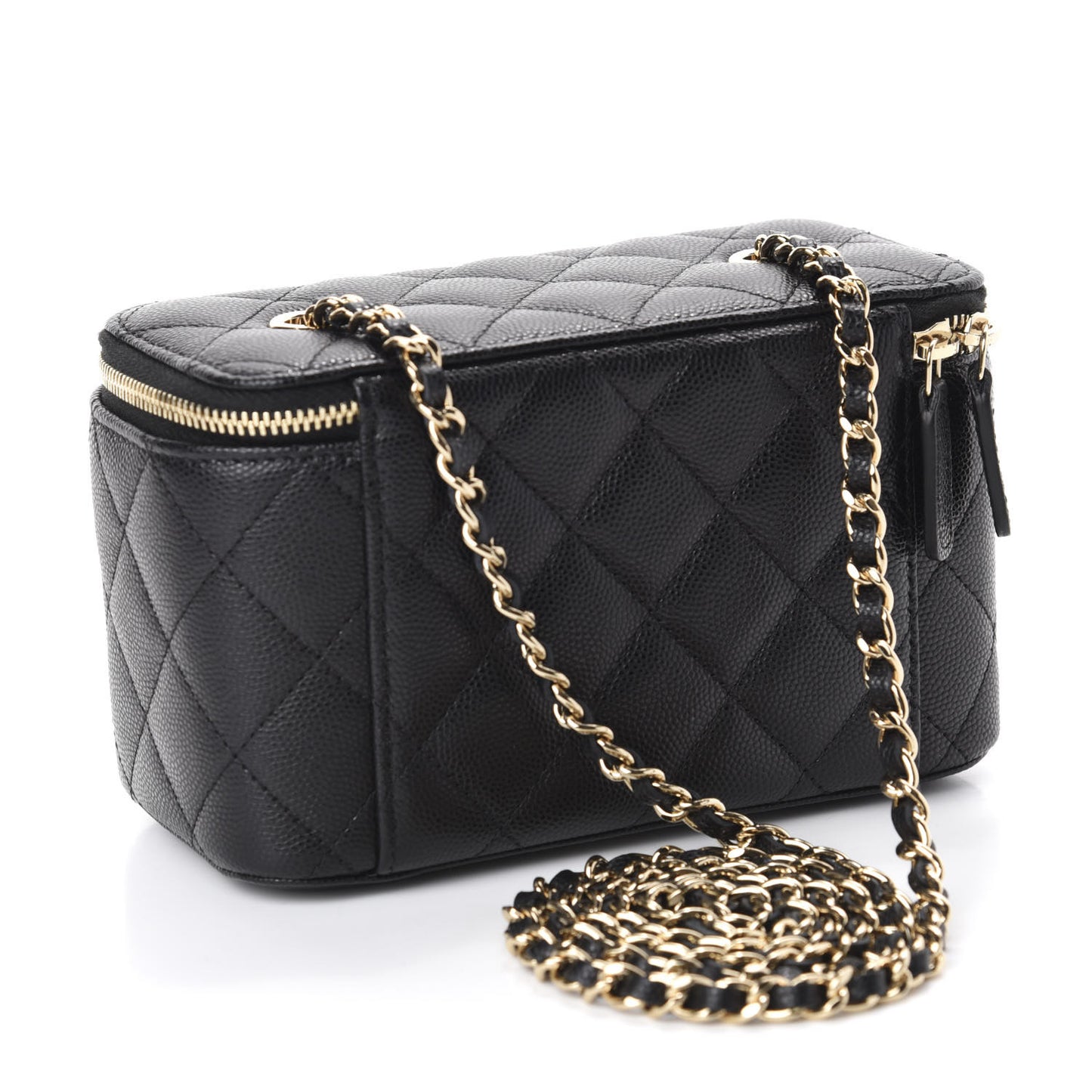 Caviar Quilted Small Vanity Case With Chain Black