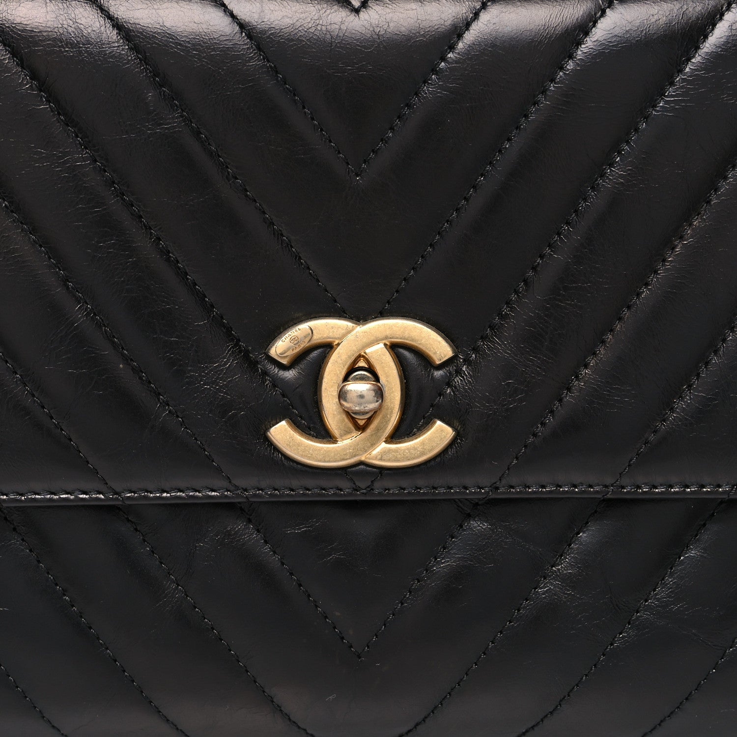 Chanel Calfskin Lizard Chevron Quilted Small Coco Handle Flap Black 9 of 12