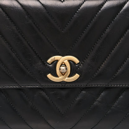 Chanel Calfskin Lizard Chevron Quilted Small Coco Handle Flap Black 9 of 12