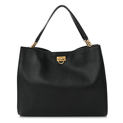 Salvatore Ferragamo Calfskin Gancini Trifolio Tote Bag Black 1 of 11