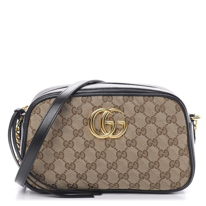 Gucci Monogram Matelasse Diagonal Small GG Marmont Chain Shoulder Bag Beige Black 1 of 11