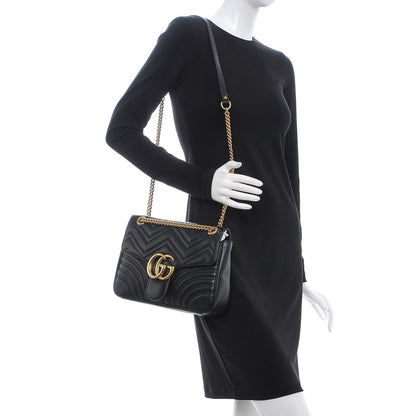 Gucci Calfskin Matelasse Medium GG Marmont Shoulder Bag Black 2 of 8