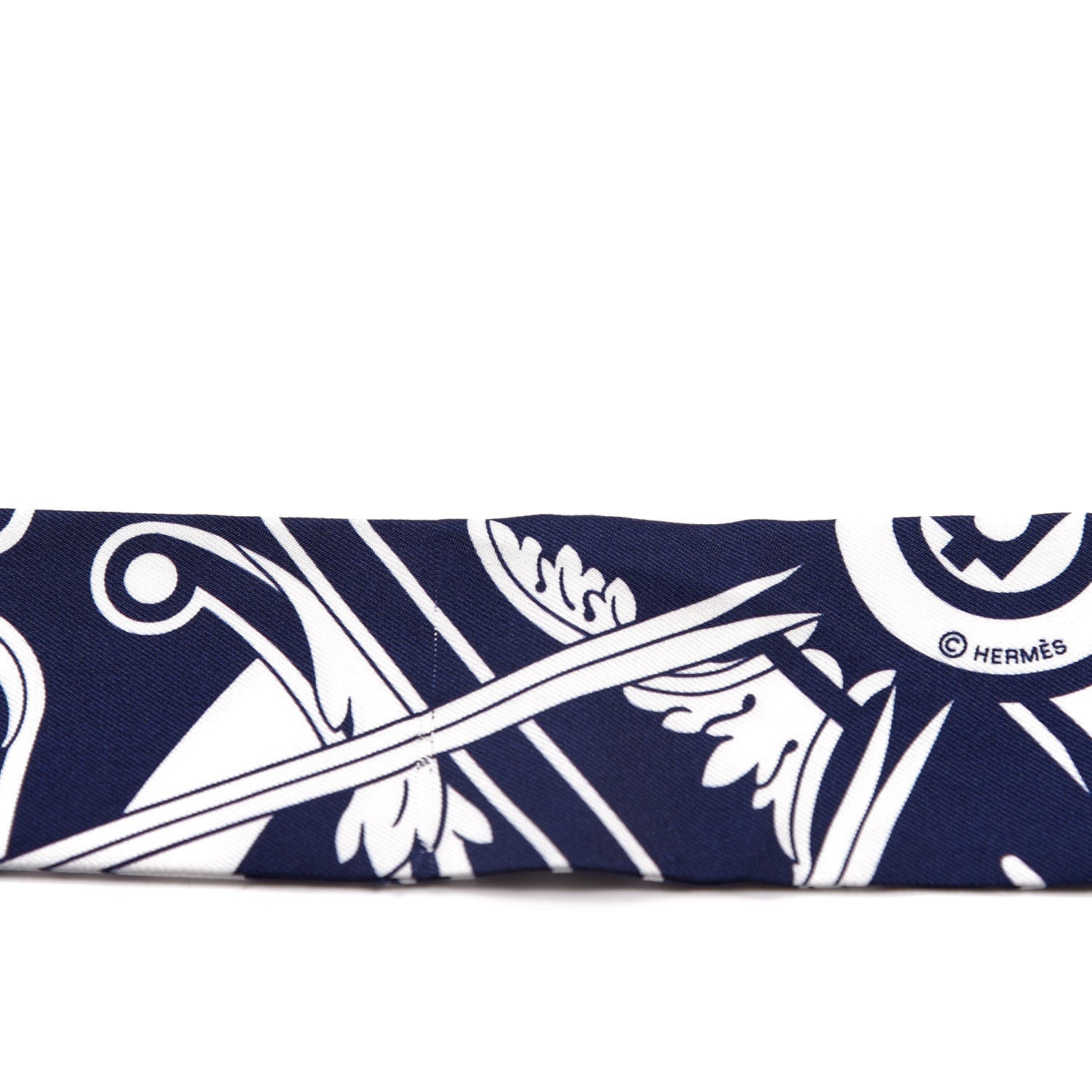 Hermes Silk Washington's Carriage Detail Twilly Marine White 2 of 5