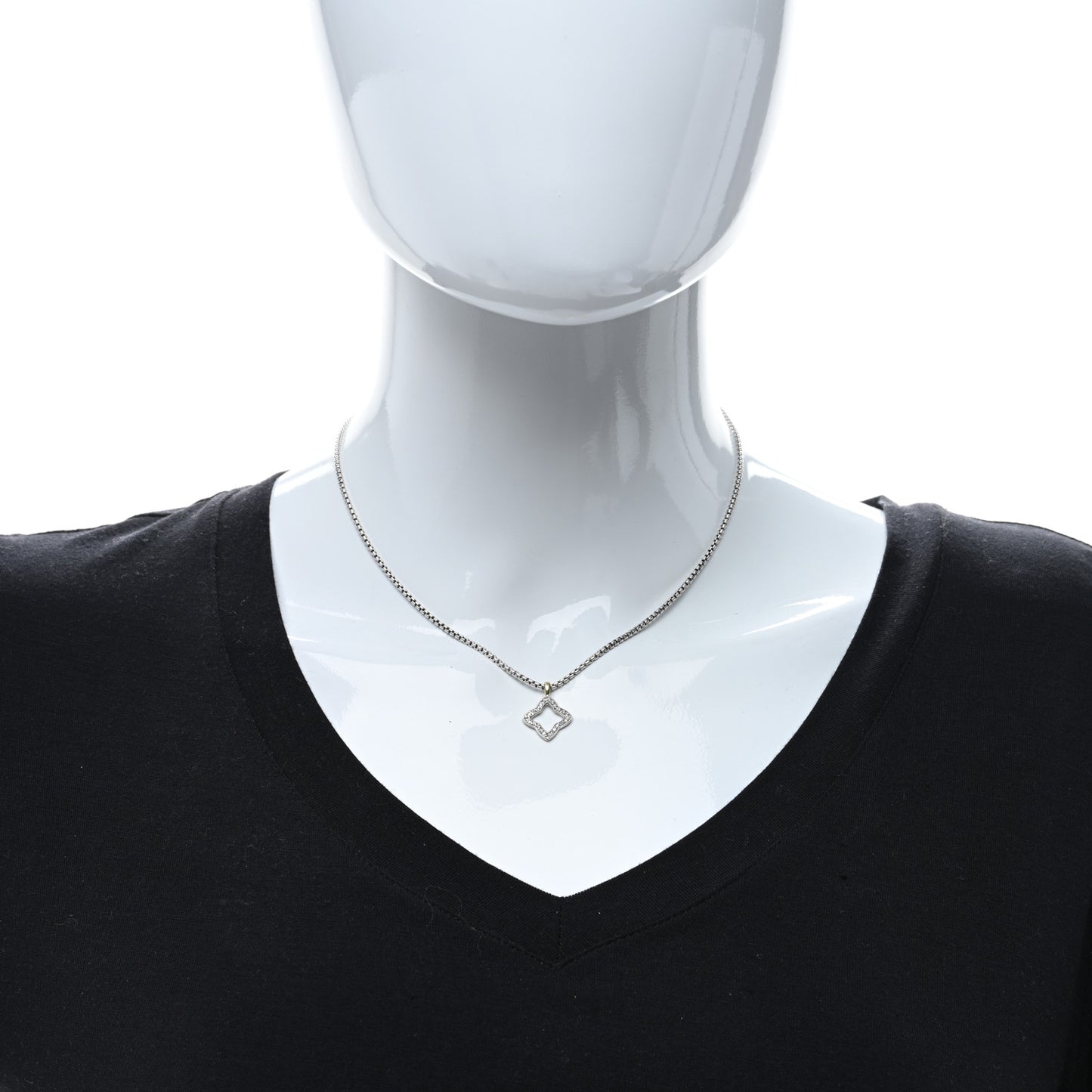 Sterling Silver 18K Yellow Gold Diamond Quatrefoil Necklace