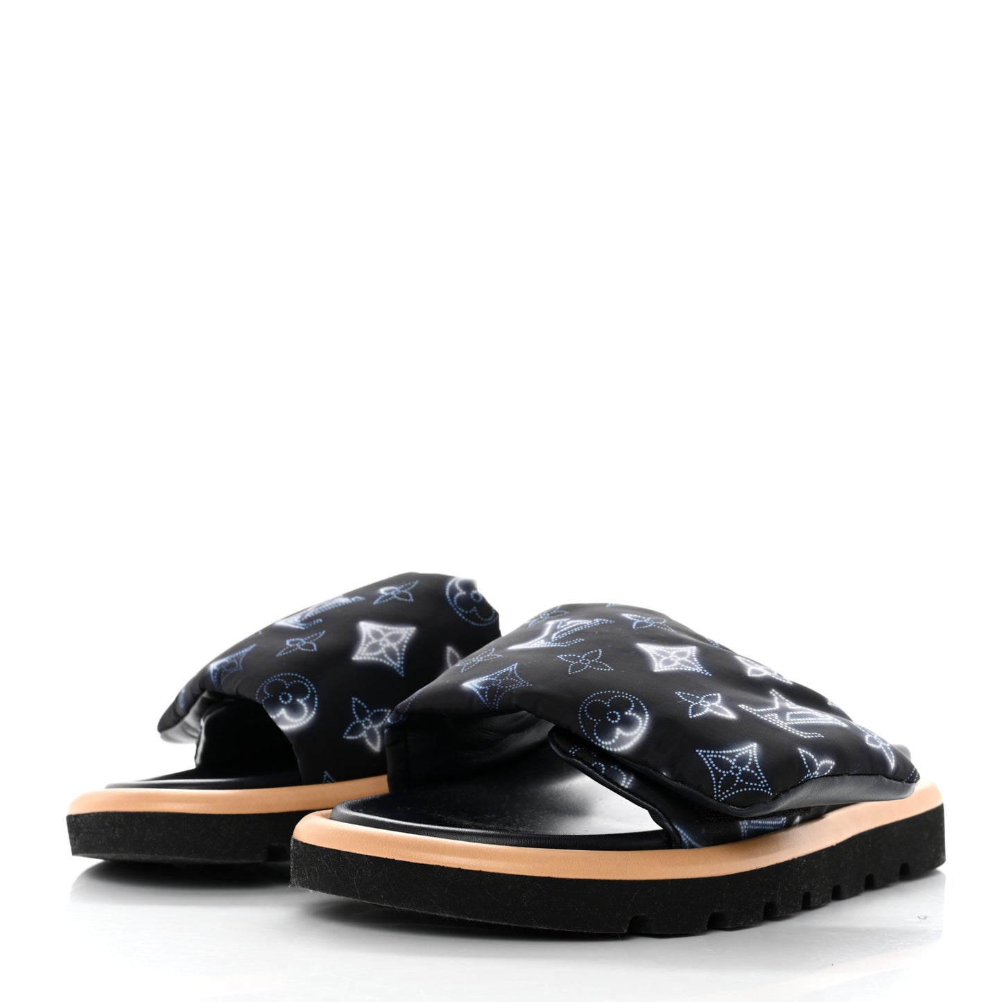 Nylon Monogram Womens Pool Pillow Comfort Mules 37 Navy Blue