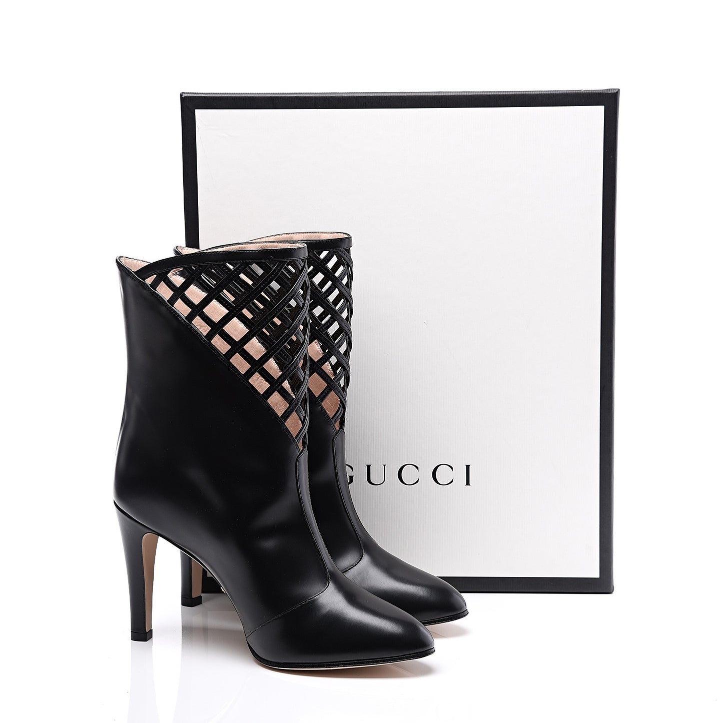 Plume Calfskin Damir Lattice Cutout Boots 38.5 Black