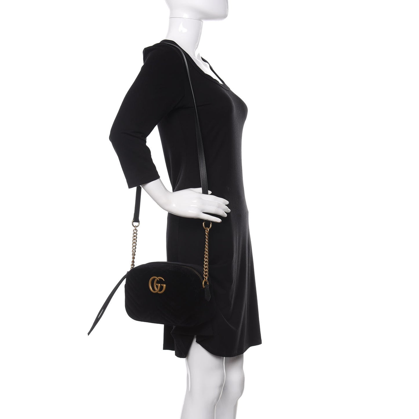 Velvet Matelasse Small GG Marmont Chain Shoulder Bag Black