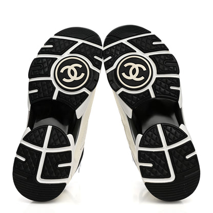 Chanel Mesh Suede Grained Calfskin Womens CC Sneakers 39 White Black 6 of 9