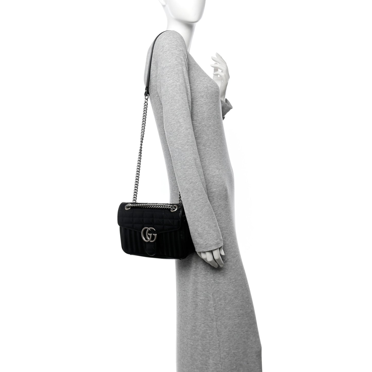 Calfskin Matelasse Aria Small GG Marmont Shoulder Bag Black