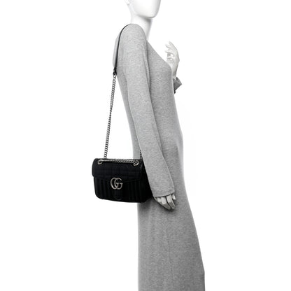 Gucci Calfskin Matelasse Aria Small GG Marmont Shoulder Bag Black 2 of 10