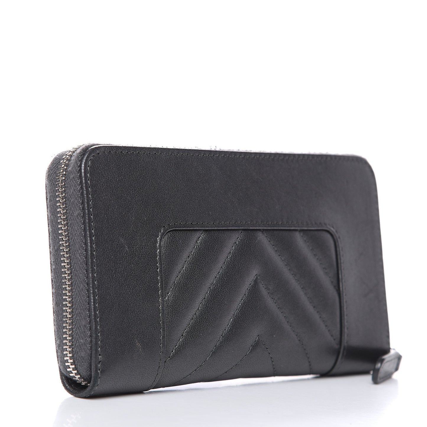 Sheepskin Chevron Quilted Mademoiselle Vintage Zip Around Wallet Grey