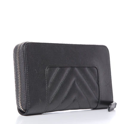 Chanel Sheepskin Chevron Quilted Mademoiselle Vintage Zip Around Wallet Grey 3 of 15