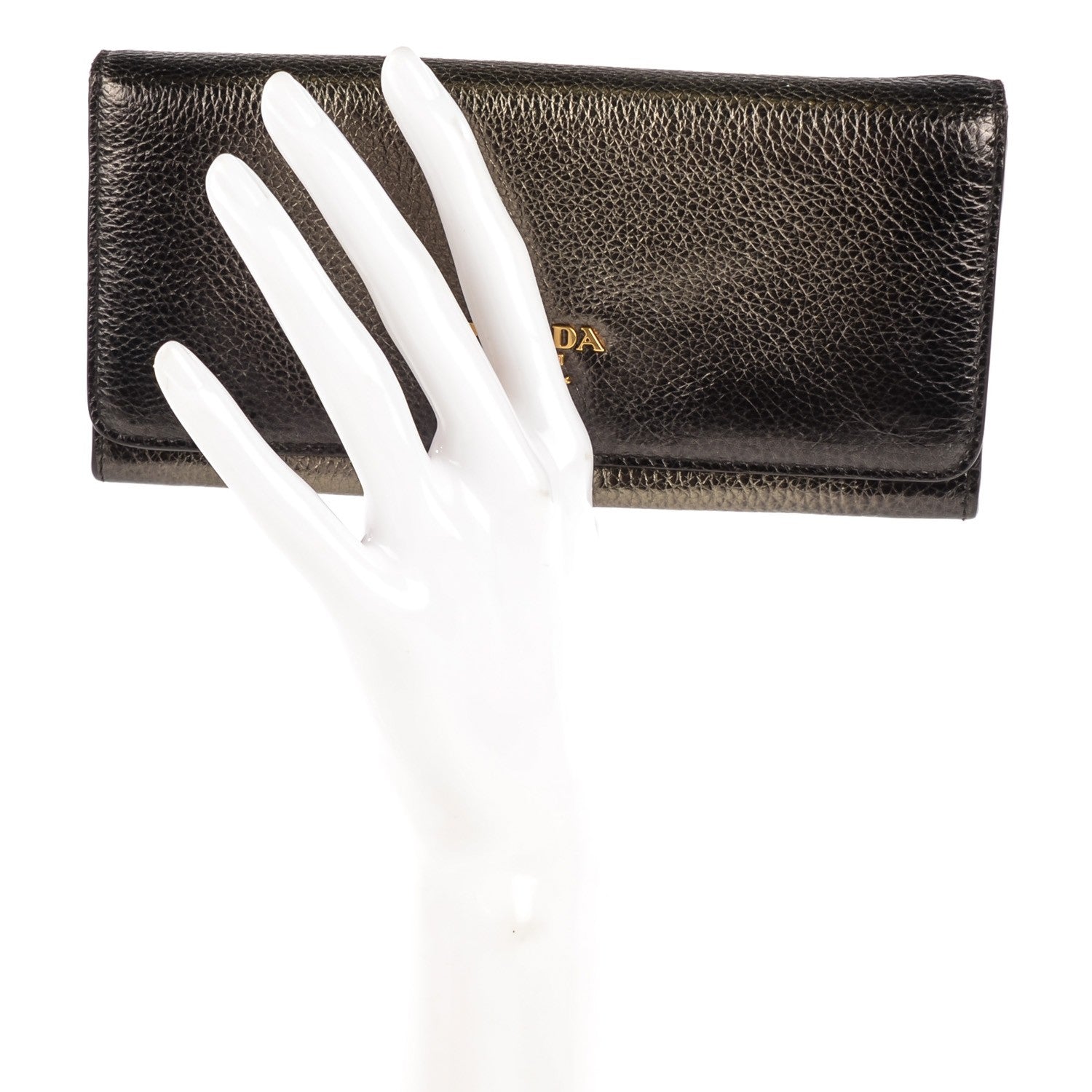 Prada Vitello Daino Antik Continental Flap Wallet Piombo 2 of 8