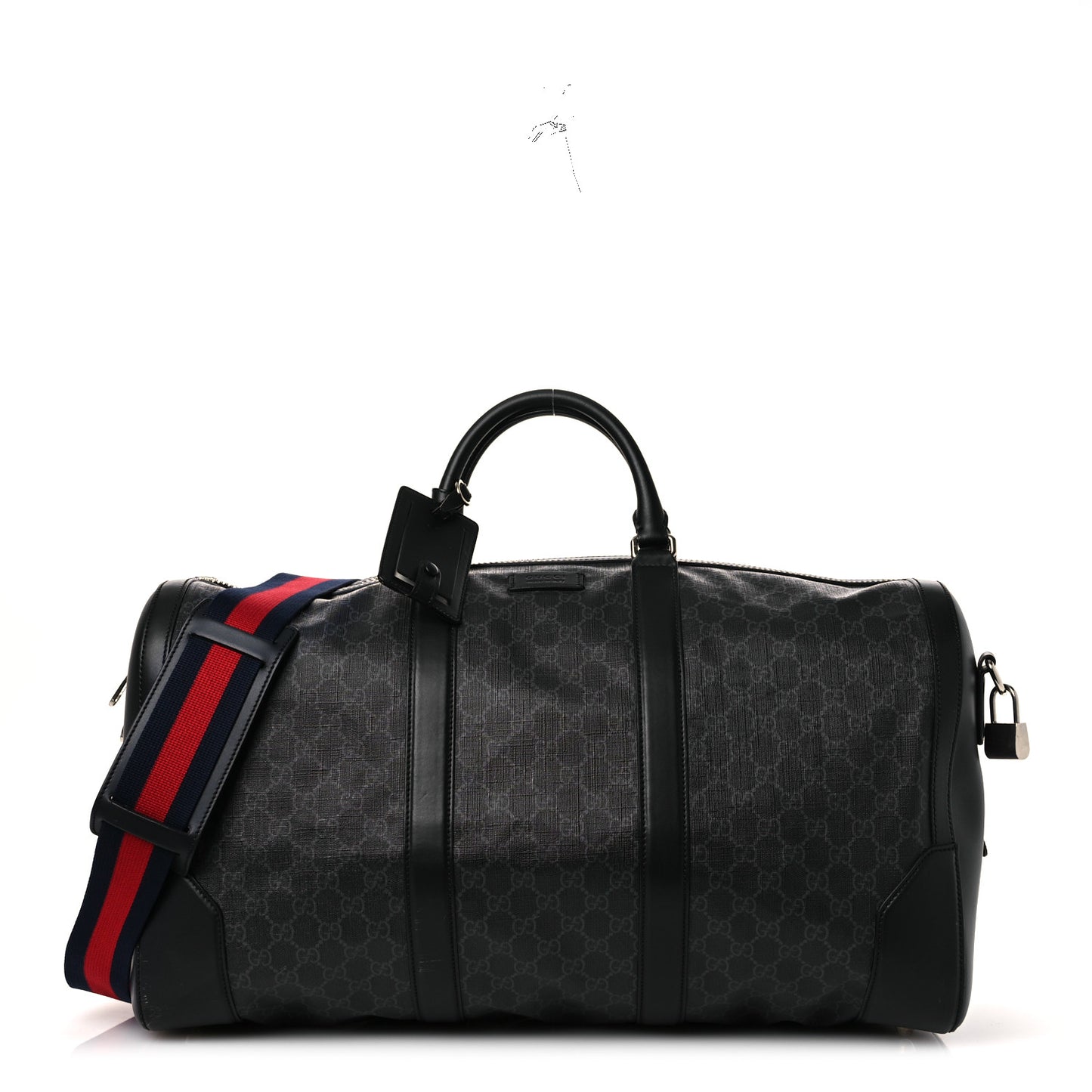 Soft GG Supreme Monogram Appia Calfskin Web Large Carry On Duffle Bag Black Grey