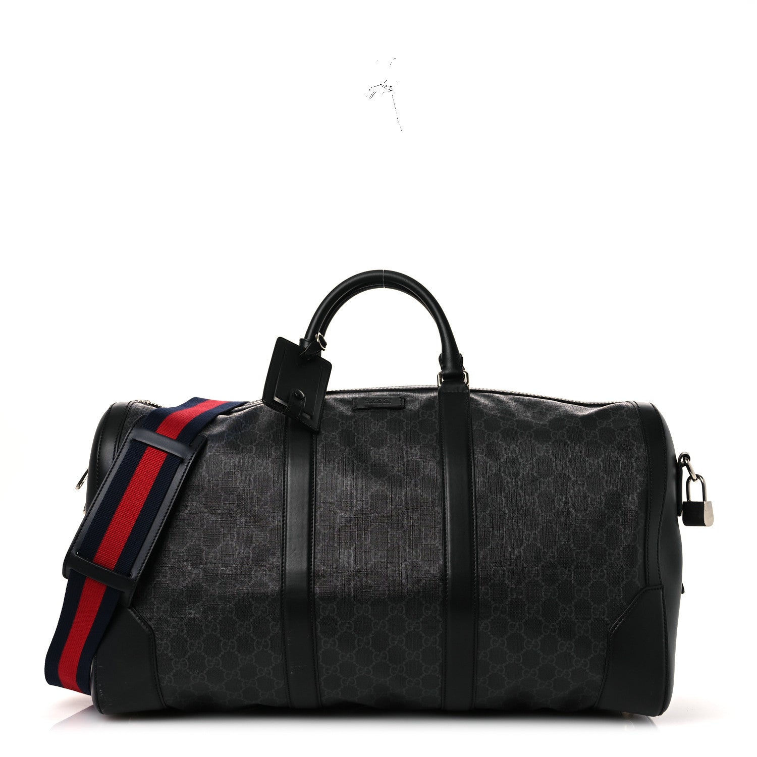 Gucci Soft GG Supreme Monogram Appia Calfskin Web Large Carry On Duffle Bag Black Grey 1 of 13