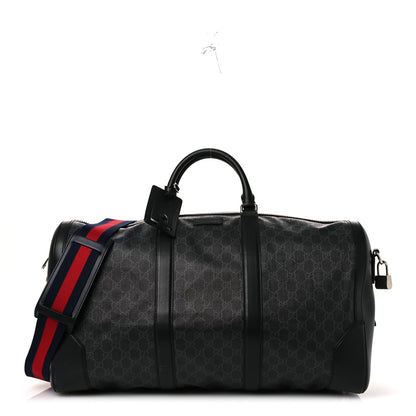 Gucci Soft GG Supreme Monogram Appia Calfskin Web Large Carry On Duffle Bag Black Grey 1 of 13