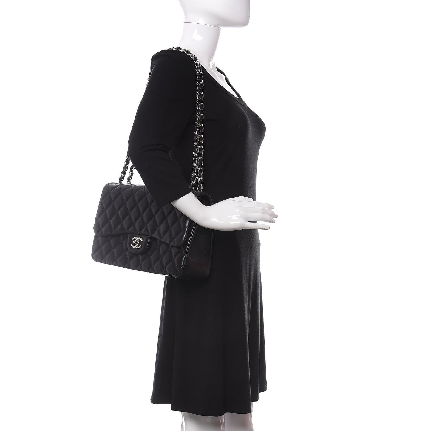 Lambskin Quilted Jumbo Double Flap Black