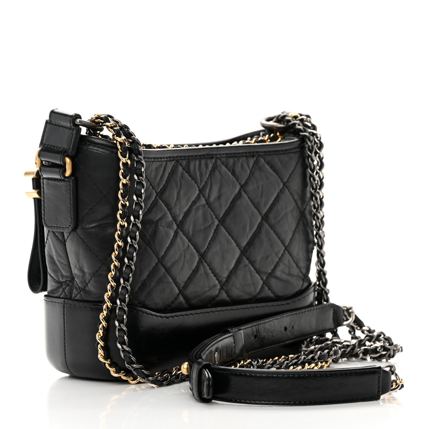 Aged Calfskin Quilted Small Gabrielle Hobo Black