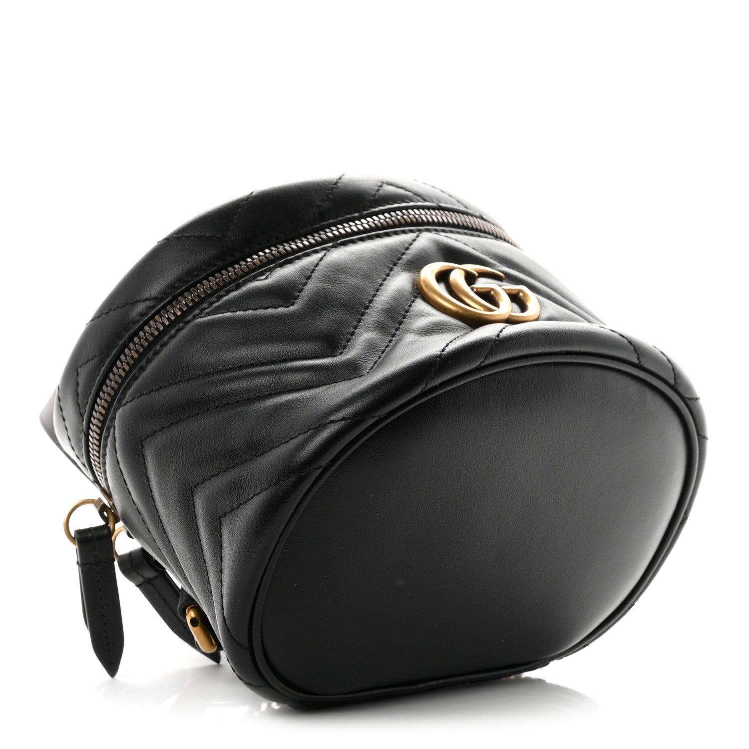 Gucci Calfskin Matelasse Mini GG Marmont Round Backpack Black 4 of 10