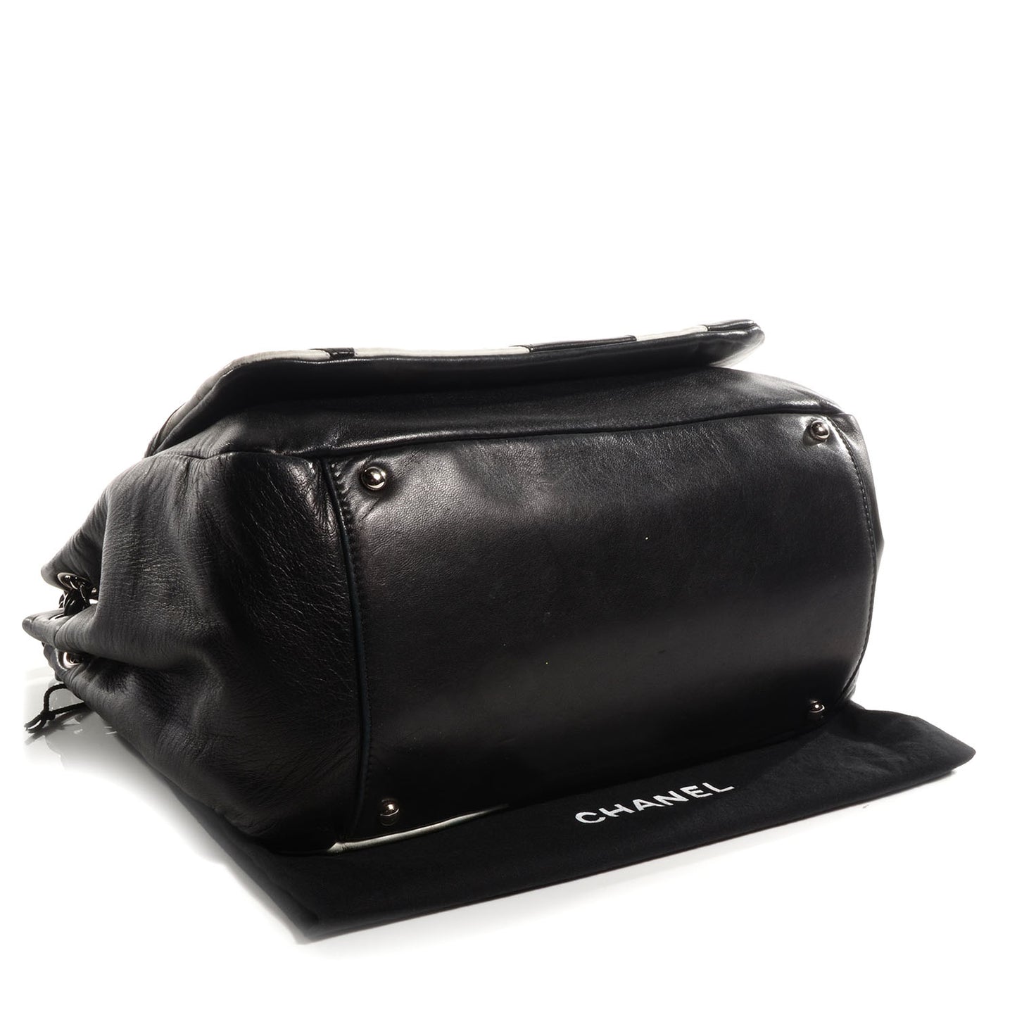 Lambskin Patchwork Accordion Flap Black White