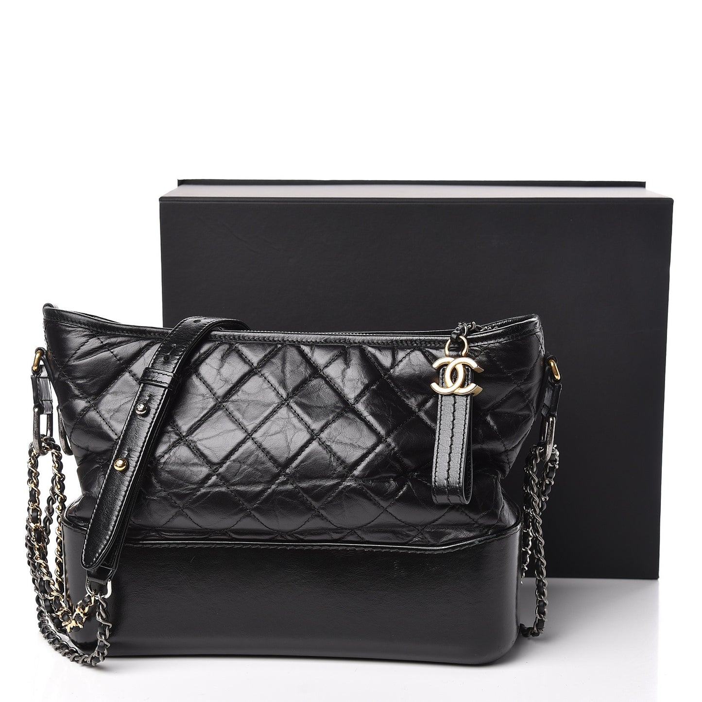 Aged Calfskin Quilted Medium Gabrielle Hobo Black