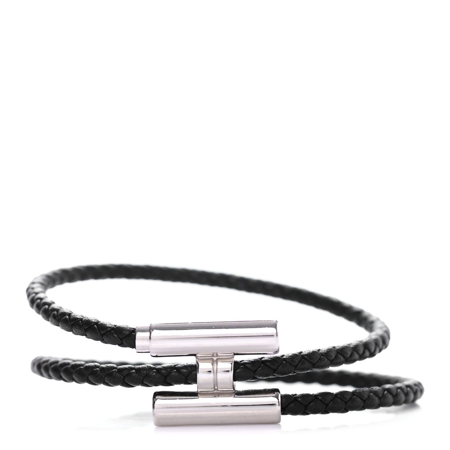 Hermes Swift Double Wrap Cord Tournis Tresse Bracelet Black 1 of 4
