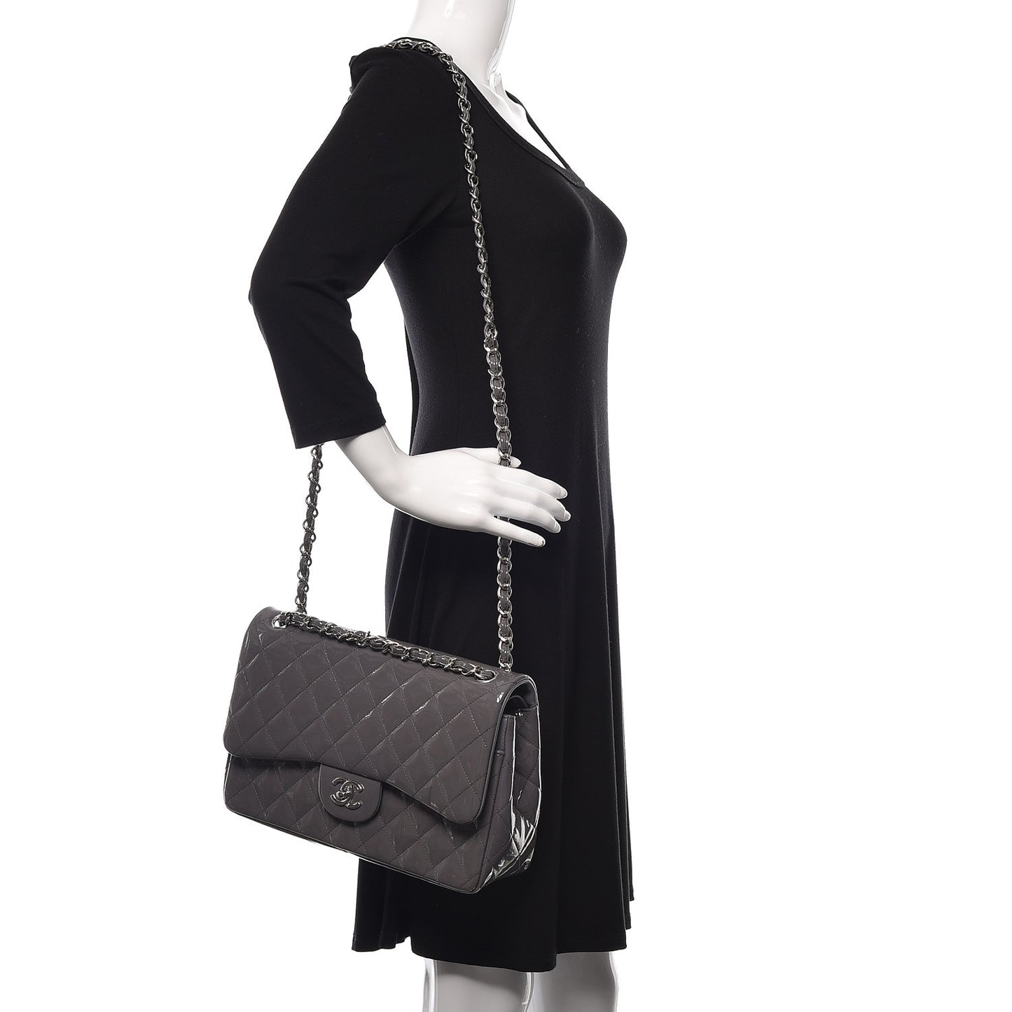 Patent Quilted Jumbo Double Flap Grey