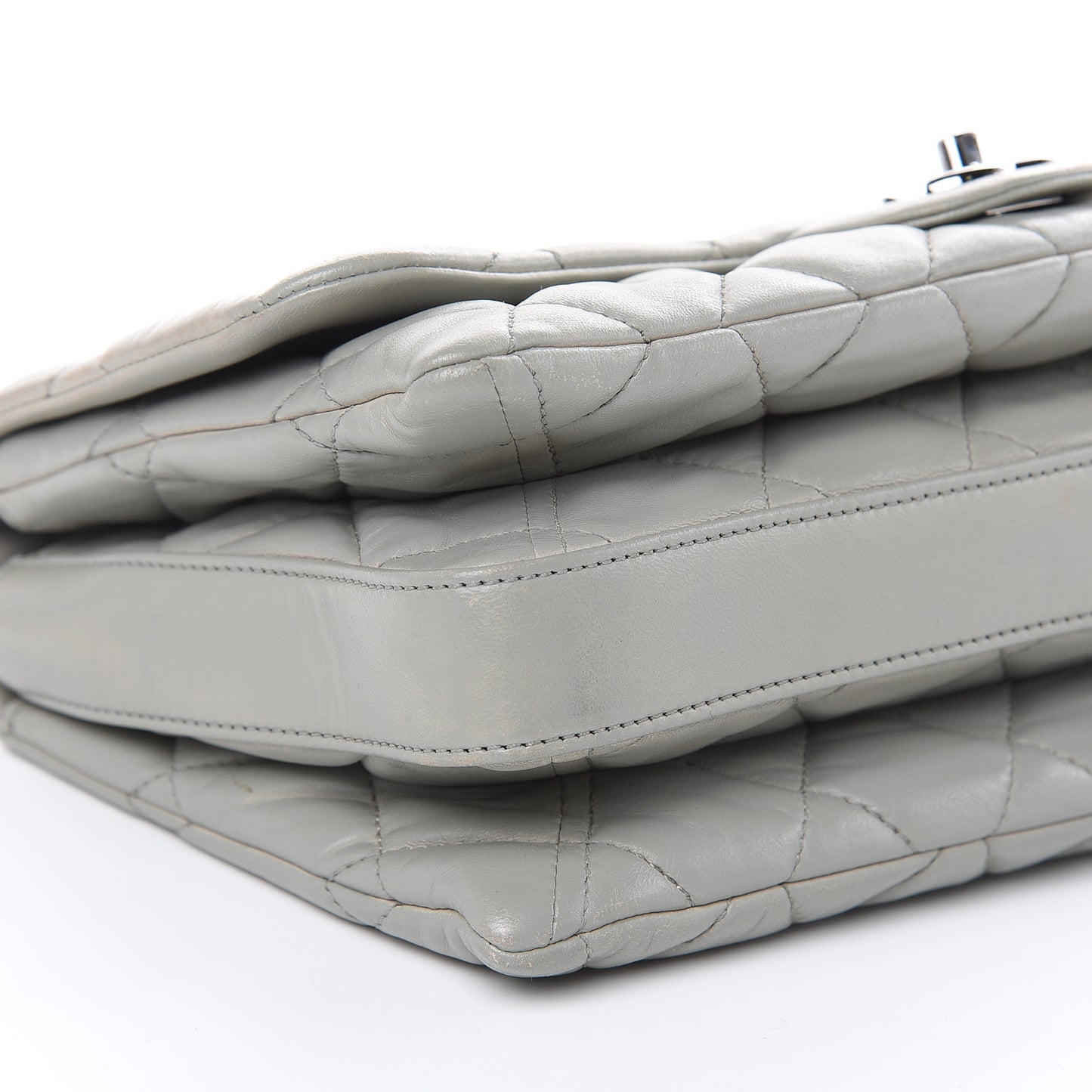 Lambskin Quilted Large 3 Flap Bag Grey