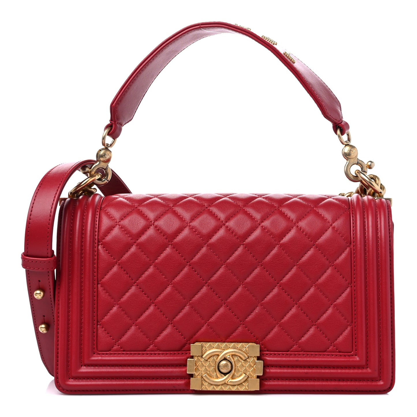 Calfskin Medium Boy Logo Top Handle Flap Red