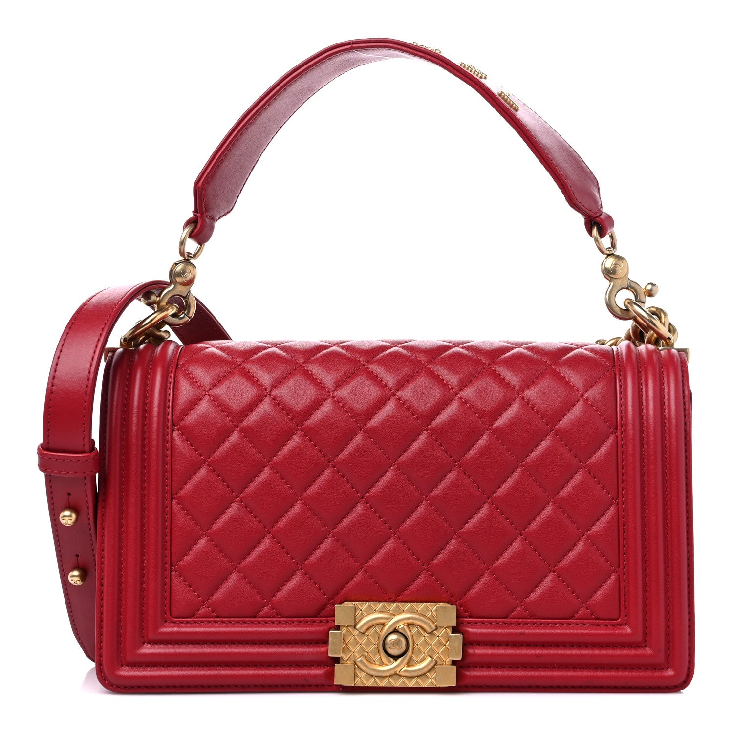Chanel Calfskin Medium Boy Logo Top Handle Flap Red 1 of 12
