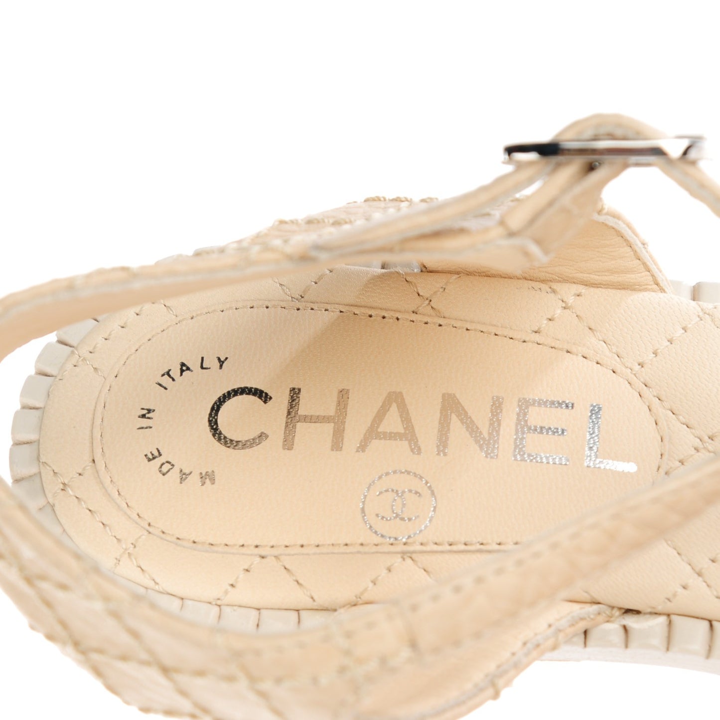 Calfskin CC Chain Thong Sandals 36.5 Beige