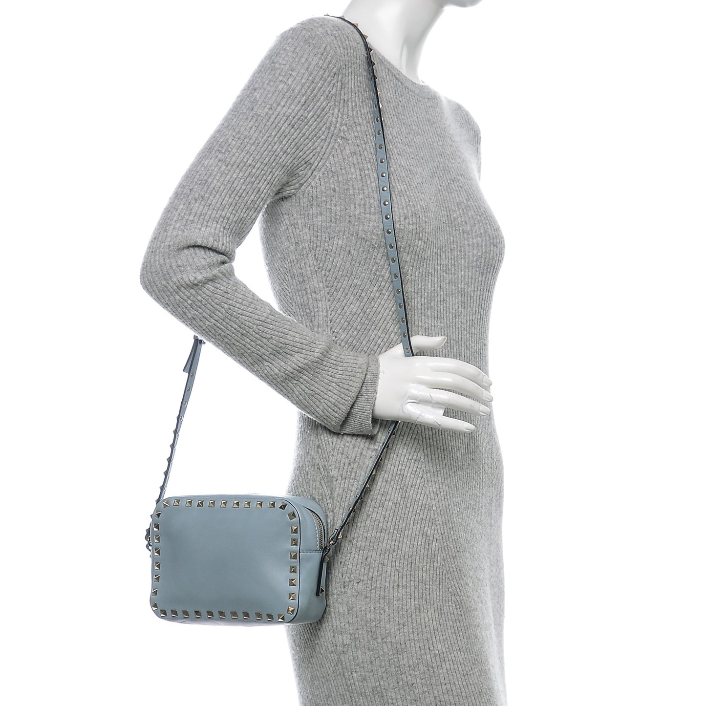 Calfskin Rockstud Camera Crossbody Bag Sky Sorbet