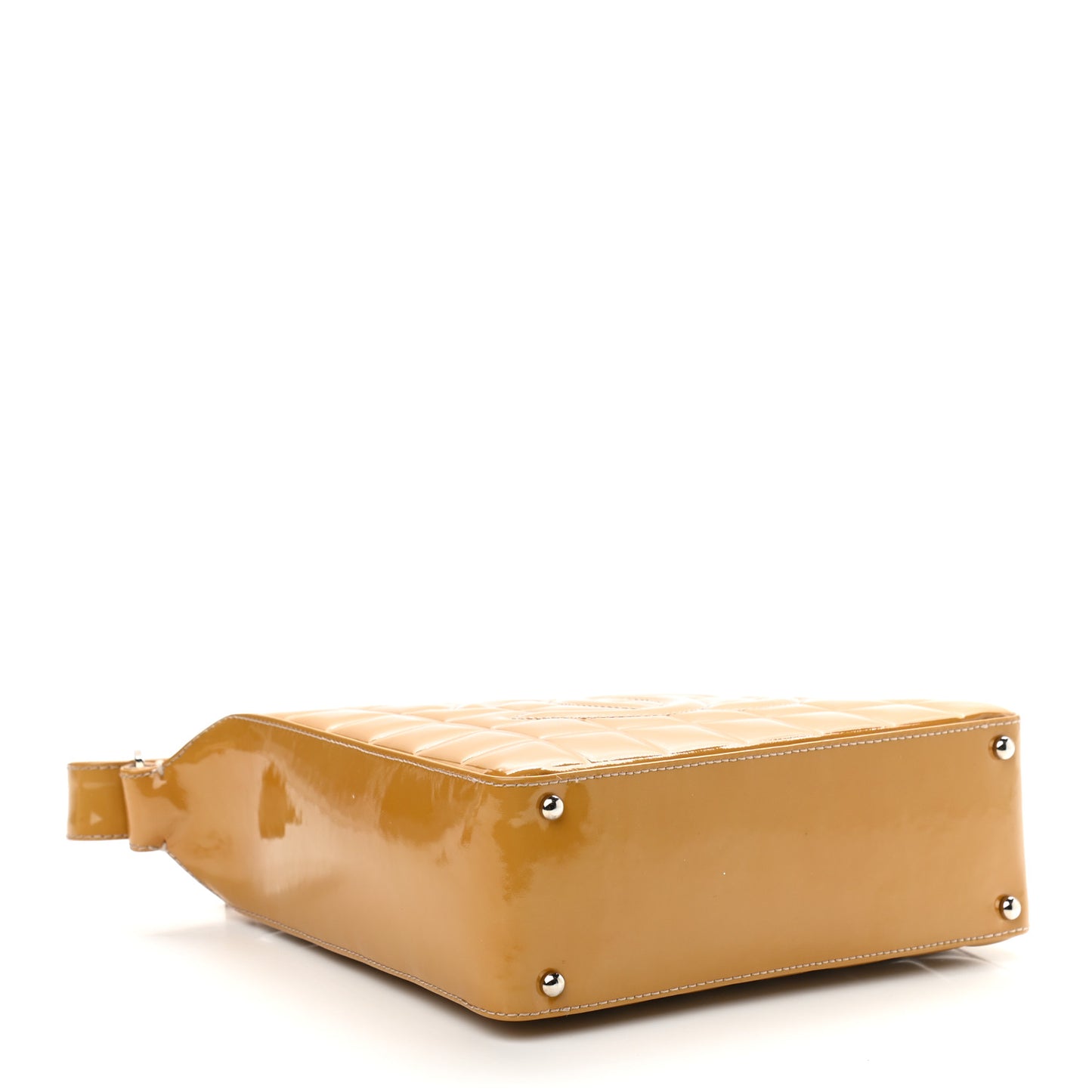 Patent Chocolate Bar Quilted Small Shoulder Bag Beige